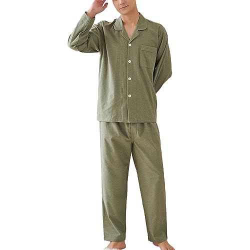 Men's Button Up Pajamas Sets,Soft Sleepwear Long-Sleeve top & Bottom Mens PJs Sets