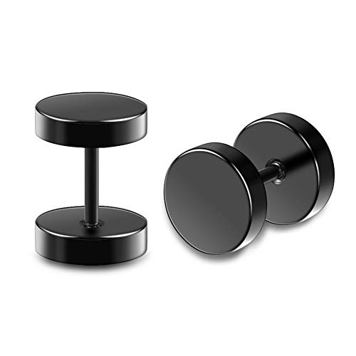 PiercingJ Ohrpiercing Piercing Schmuck Körperschmuck 2×8MM Schwarz Screw Gewinde Ohrstecker Stud Earrings Herren Edelstahl Non-Piercing Cheater Fake Ohr Plug Gauges Illusion Tunnel Barbell Cover