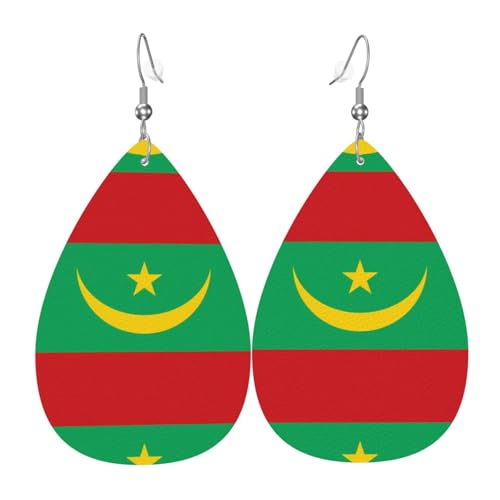 Paire de boucles d'oreilles pendantes en cuir synthétique avec drapeau de la Mauritanie pour femme
