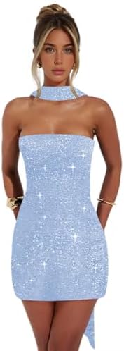 Light Blue Short Homecoming Dresses 2025 Strapless Sequin Sparkly...