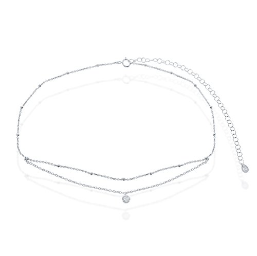 Sterling Silver Beads by the Yard with Single Bezel-Set Cubic Zirconia Double Strand 12+4