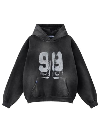 Aelfric Eden Mens Hoodies Graffiti Number 99 Print Hoodie Unisex Y2k Streetwear Oversized Hooded Pullover Pocket Sweatshirt