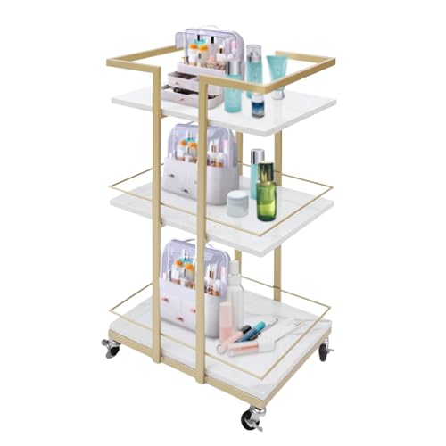 Chariot de salon doré en métal meuble haut de gamme 3 niveaux pour spa