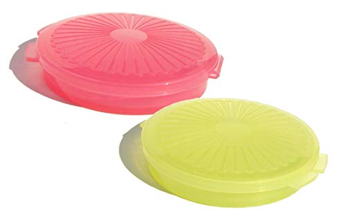 Tupperware Mini Clamshell Pill Keeper Round Pocket Containers Set of 2 Pink and Green
