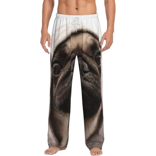 Pantalon de pyjama pour homme imprimé carlin polaire chaude vêtement nuit à poches