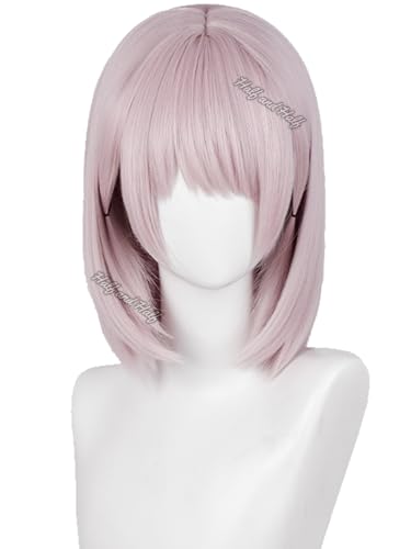 Image of Half and Half Short Straight Light Pink Anime Death Devil Wig for Fami Cosplay Pastel Pink Wigs with Bangs for Women Halloween Party Daily