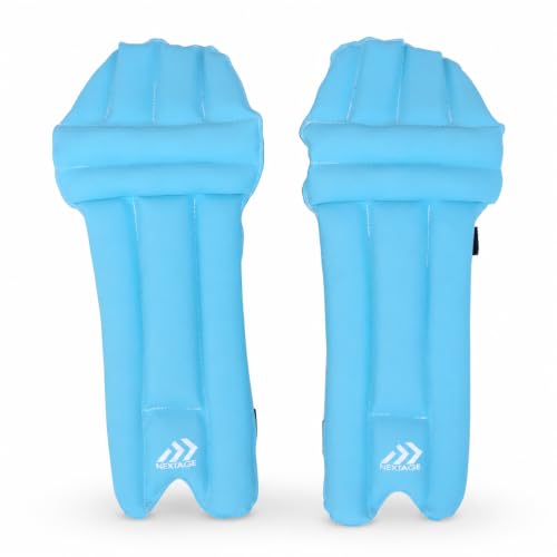 Image of NEXTAGE Small Junior Cricket Batting Pads for Kids | Fits 10-11 Inch Knee-to-Instep | 16.5 Inch Lightweight Soft-Foam Practice Leg Guards | 3 Adjustable Straps | Pair (Blue)