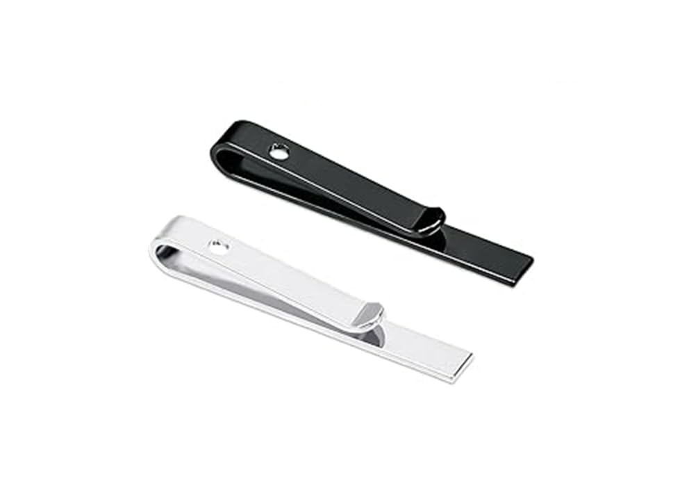 2 Pcs Black & Silver Tie Clips, Tie Clip Black/Silver, Tie Clips for Men, Tie Pin Set for Business Wedding Anniversary and Daily Life