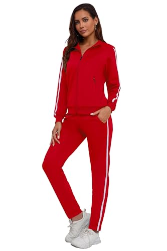 MSKBJT Womens 2 Piece Tracksuit Long Sleeve Track Suits Full Zip Lounge Set Sweatsuits Outfits Red2 M
