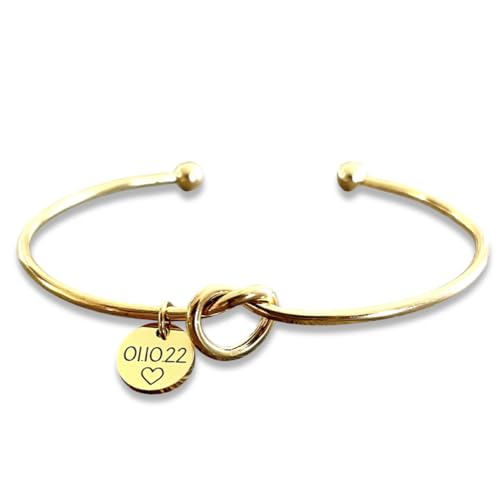 Bracelet demoiselle d’honneur personnalisé - ou témoin de mariage - Jonc en acier inoxydable avec breloques médailles