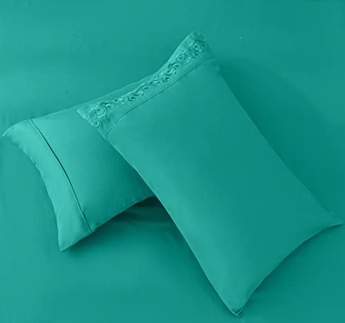 Lonava Queen Size Sheets Set - 6 Piece Set Wrinkle Free Hotel Luxury Oeko-Tex Sheets And Pillowcases Set, Silky Soft Microfiber Bed Sheets, Breathable And Elastic, 16-Inch Deep Pockets, Light Teal #TOP2