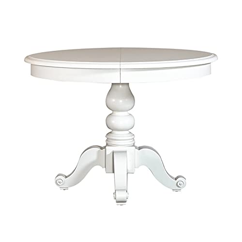 Bowery Hill Full Extension Solid Wood Round Pedestal Dining Table With Solid Wood Frame In White #TOP6