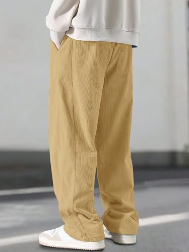 Image of Pinkmint Men's Stretchable Ribbed Track Pants | Poly Lycra Relaxed Fit Trousers | Elastic Waist Drawstring Joggers | Casual, Gym, Lounge Wear for Men