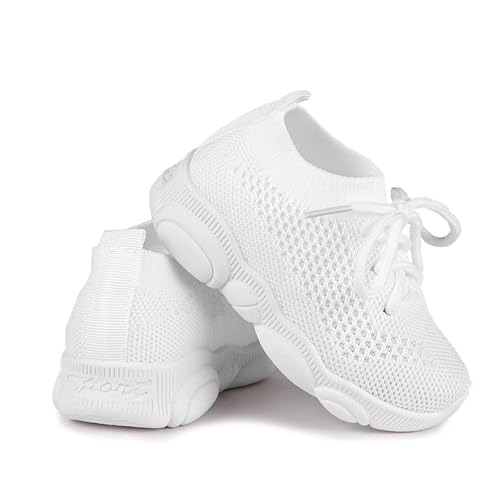 Toddler Baby Girls Boys Tennis White Walking Barefoot Slip on Shoes 18-24 Months Size 5 Wide Toe Box Summer Soft Sole Flexible Dinosaur Cheer Shoes Breathable Outdoor Soccer Rubber Sneakers