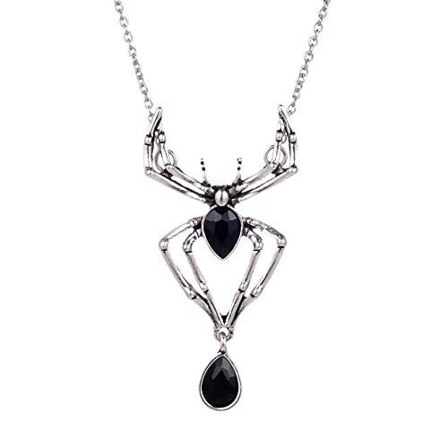 GAUEIOUR Spider Necklace Halloween Crystal Spider Pendant Necklace Punk Style Reptile Jewelry for Men and Women Dark Water Drop Gem Spider Necklace Metal Thin Chain Halloween Necklace, Sterling