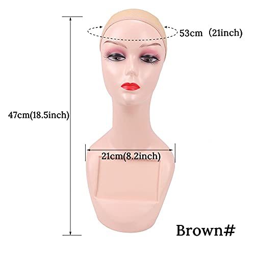 Ecojunmi Wig Display Mannequin Head With Non Slip Cap And Wig Stand Hole 20" Female Life Size Manikin Cosmetology Doll Head For Wigs, Hats, Sunglasses Jewelry Display (Beige)… #TOP1