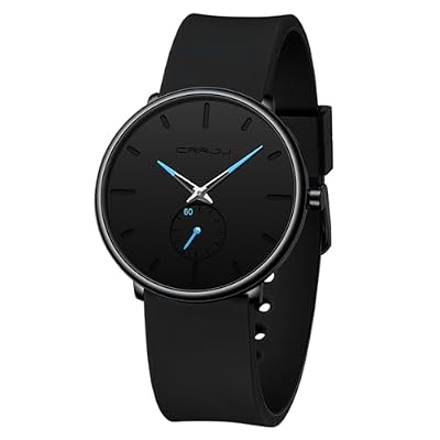 CRRJU Men’s Luxury Fashion Minimalist Waterproof Quartz Wristwatches, Casual Chic Unisex Black Watches for Men with Silicone Band