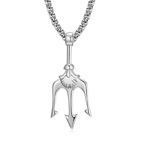 FAANCU Poseidon God of The Sea Trident Necklace Stainless Steel Pendant for Men Hip Hop Jewelry