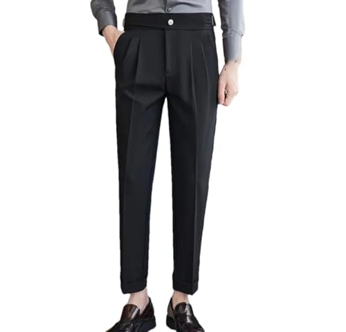 Mens Business Casual Suit Pants High Waist Straight Fit Office Trousers