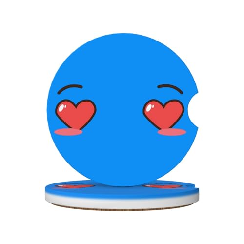 KINGUYSE Cartoon Cute Love Hearts Eyes Car Coasters 2 Pack 2.56" Ceramic Coasters Absorbent Coaster Set Non Slip Auto Cupholder Accessories Non Scratch Cork Base Cup Mat with Finger Notch -  KINGUYSE-683482611