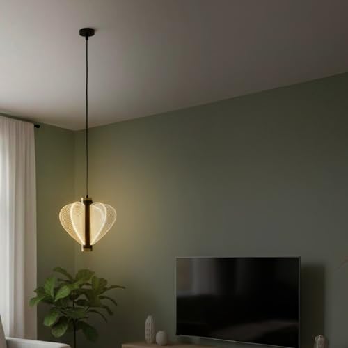 Image of Heart Wing Modern LED Pendant Light | Luxury Heart Wing Design Ceiling Hanging Lamp | 3 Color Modes | Black & Gold Finish Decorative Light for Living Room, Bedroom, Dining Room, Restaurant