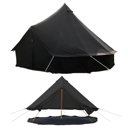 Kanggogo Canvas Tent,Bell Tent Yurt with Stove Jacks,Luxury Glamping Tent,Zipped Removable Floor for Glamping Truck Car Camping,Breathable/Windproof/Family Camping All Year Living 4/5person(Black-13')