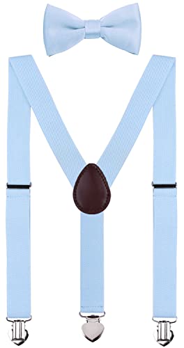 Wdsky Boys' Bow Tie And Suspenders Set Adjustable With Heart Clips 30 Inches Blue #TOP6