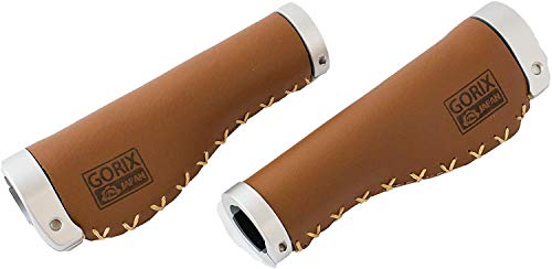 Gorix Bike Cowhide Leather Grip Ergo Antique Handlebar Lock On Bicycle Cycling Brown(Global Edition)(Gx-600) (Brown) #TOP23