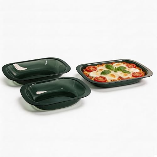 Juego de 3 platos de horno de vidrio negro de alta resistencia y formato rectangular 2