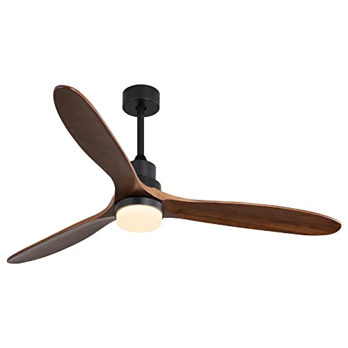 Sofucor 60'' Wood Ceiling Fan with Lights Remote Control, Modern Ceiling Fan with Dimmable LED Light, 3 Reversible Solid Walnut Wood Blades & 6 Wind Speed