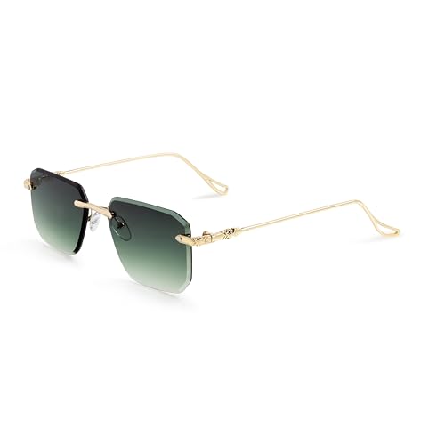 Rimless Rectangle Sunglasses for Men Women Cool Frameless Sun Glasses Vintage Square Eyewear