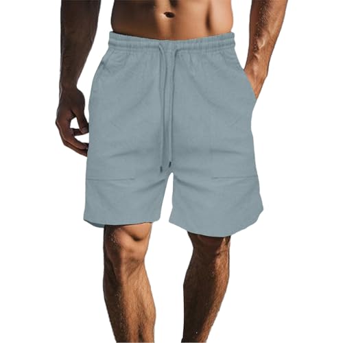 Linen Shorts for Men Lightweight Breathable Outfits Casual Elastic Waist Drawstring Summer Beach Shorts with Pockets4