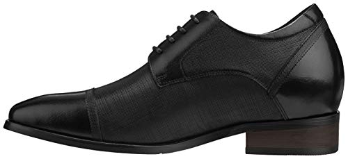 CALTO Men's Invisible Height Increasing Elevator Shoes - Black Premium Leather Lace-up Formal Oxfords - 3.2 Inches Taller - Y40552 - Size 9 D(M) US3