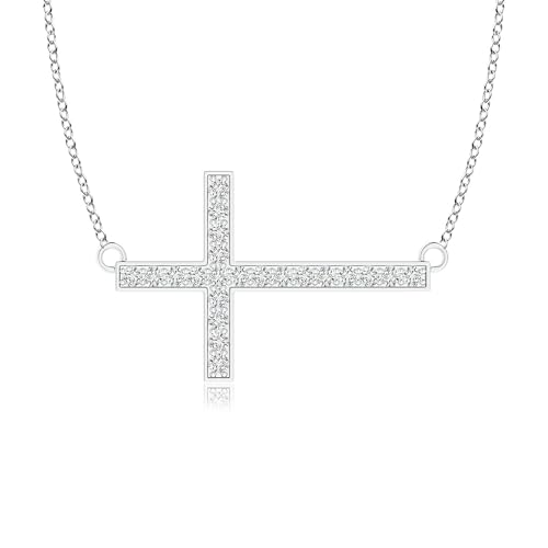 Angara Natural Diamond Pendant for Women | Classic Diamond Sideways Cross Necklace in 14K Solid Gold/Sterling Silver/Platinum | April Birthday, Anniversary, Gemstone Jewellery Gift