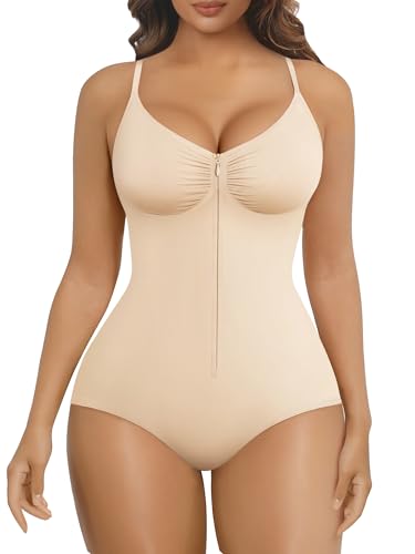 Image of SHAPERX Women's Shapewear Bodysuit Tummy Control Seamless Zip-Up Body Shaper Waist Defining Body Suit