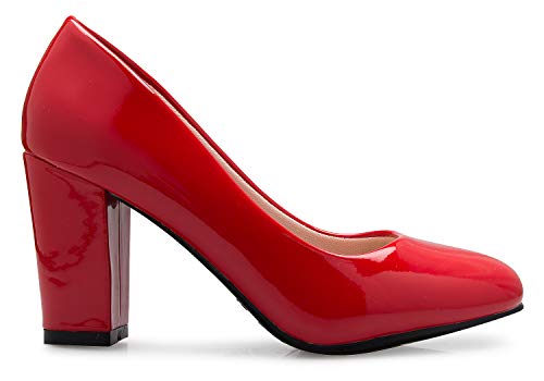 Image of Olivia K Women's Classic Round-Toe Platform Pumps High Block Heel - Adorable, Comfortable