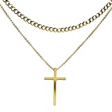 ClosJery Collar de cadena cubana con cruz para hombre, acero inoxidable 316L, chapado en oro de 18 quilates, moderno, simple, en capas, 5 mm, cadena de eslabones italianos, collar con colgante de cruz