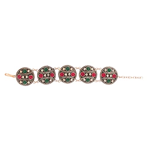 Image of Touchstone Indian bracelets for women mixed metal cuff crystal rhinestones bracelet handcrafted wrist enhancer free size designer in gold or oxidized white tone