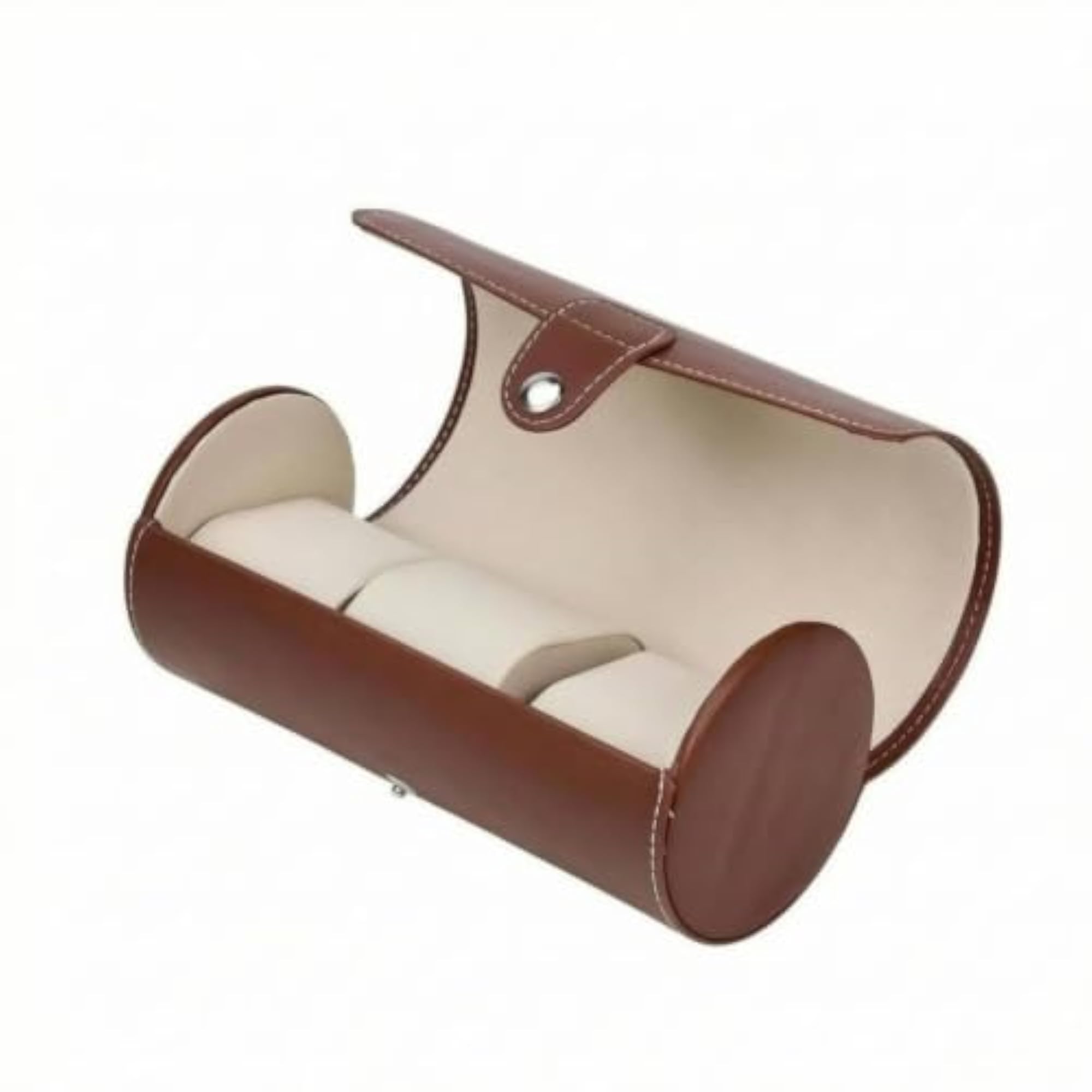 Three-Slot Cylindrical Watch Box, PU Leather
