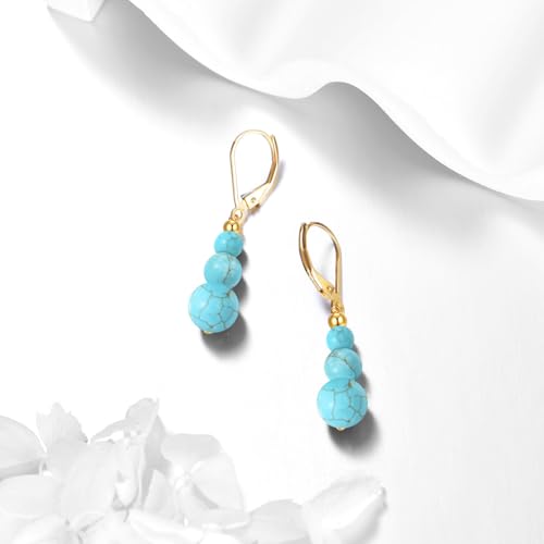 KECHO 14K Real Gold Crystal Beads Earrings 14K Solid Gold Dangle Drop Leverback Jewelry Anniversary Birthday Gifts for Women2