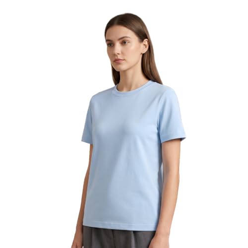 Image of NOBERO 100% Cotton T-Shirts for Women Stylish | Regular Fit | Solid T Shirts for Women 180 GSM Combed Cotton | Crew Neck Half Sleeve