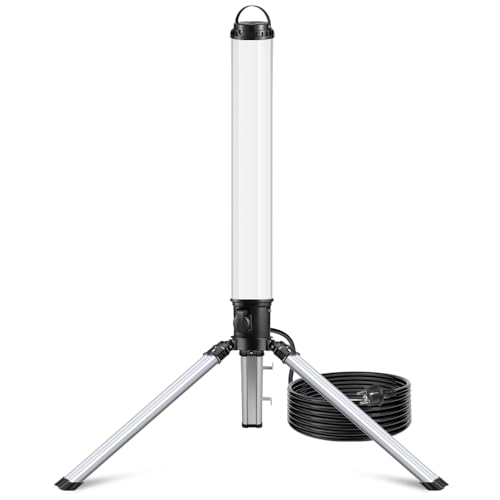 150W LED Turm Baustrahler mit Stativ, 15000 Lumen 360 Grad Strahler LED Arbeitsleuchte mit 2m Kabel, 4000K Warmweiß，Vormontage für Heimwerken, Werkstatt, Garage, Keller, Schuppen