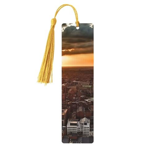 York City サンセットピクチャー木製しおり DIY ウッドクラフト しおり 木製ハンギングタグ カラフルなタッセル付き 木製ギフトタグ ラベル 本好きの方への珍しいギフト 男性 女性