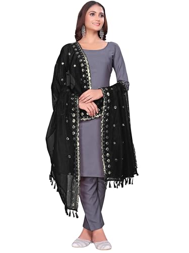 Image of KEMZA Organza Embroidered Dupatta with Mirror & Sequence Work, Tassel Lace Border, Floral Butti Design