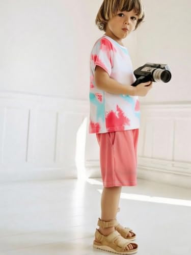Image of Kid Toddler Baby Boys Clothes Tie-dye Palm Leaf Top 2Pcs Summer Shorts Set