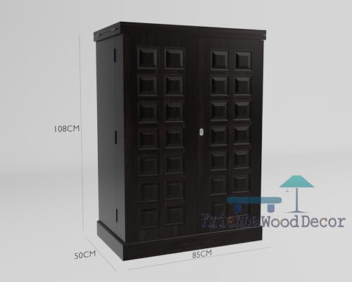 Image of Solid Sheesham Wood Bar Unit Cabinet with Storage Bottle Shelves & Built-in Glass Holder Raised Panel Design Wine Rack Organizer for Living Room, Home & Lounge Dining Cupboard Furniture