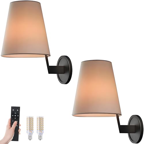 Juego de 2 Apliques de Pared con Control Remoto, Luces LED Regulables de 3 Colores con Pantalla de Tela, Modernas lámparas de Noche para Dormitorio, Sala de Estar, Pasillo y Entrada (Negro, 1 Unidad)