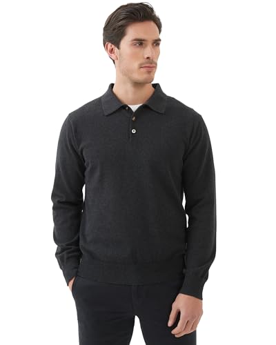 Image of Kallspin Mens 100% Cotton Polo Sweater Long Sleeve Button Down Knit Pullover Relaxed Fit Collared Casual Tops