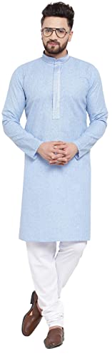 Maple Clothing Men's Kurta Pajama Cotton Self Design Indian Evening Dress
