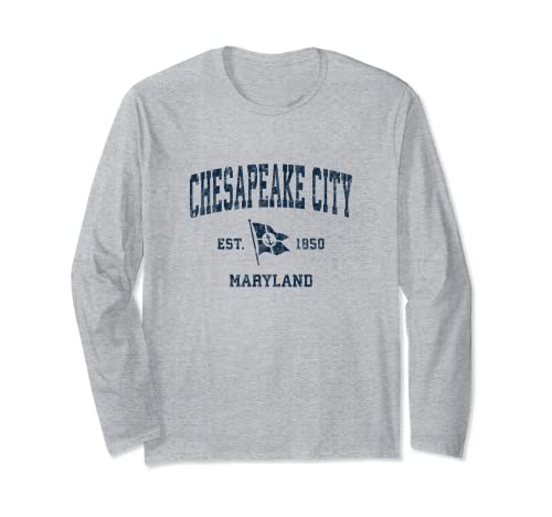Chesapeake City MD Vintage Sports Navy - Bandera de ancla para barco Manga Larga